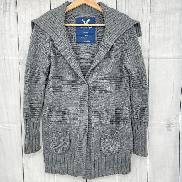 American Eagle Outfitters Sweaters - AEO American Eagle Outfitters (M) Womens Gray Knit Wool Blend Sweater Jacket